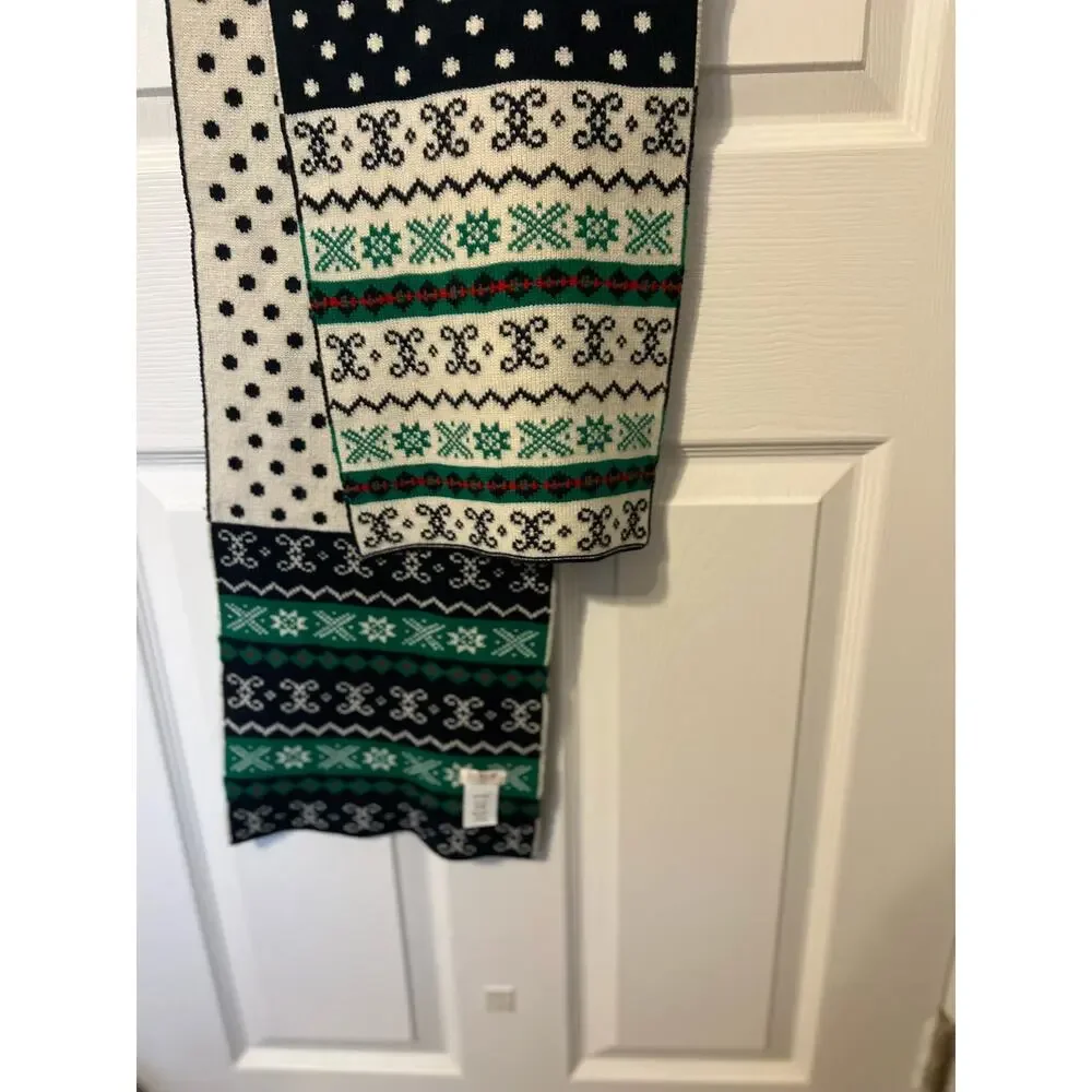 J. Crew Fair Isle Knit Polka Dot Reversible Scarf Blue Green White